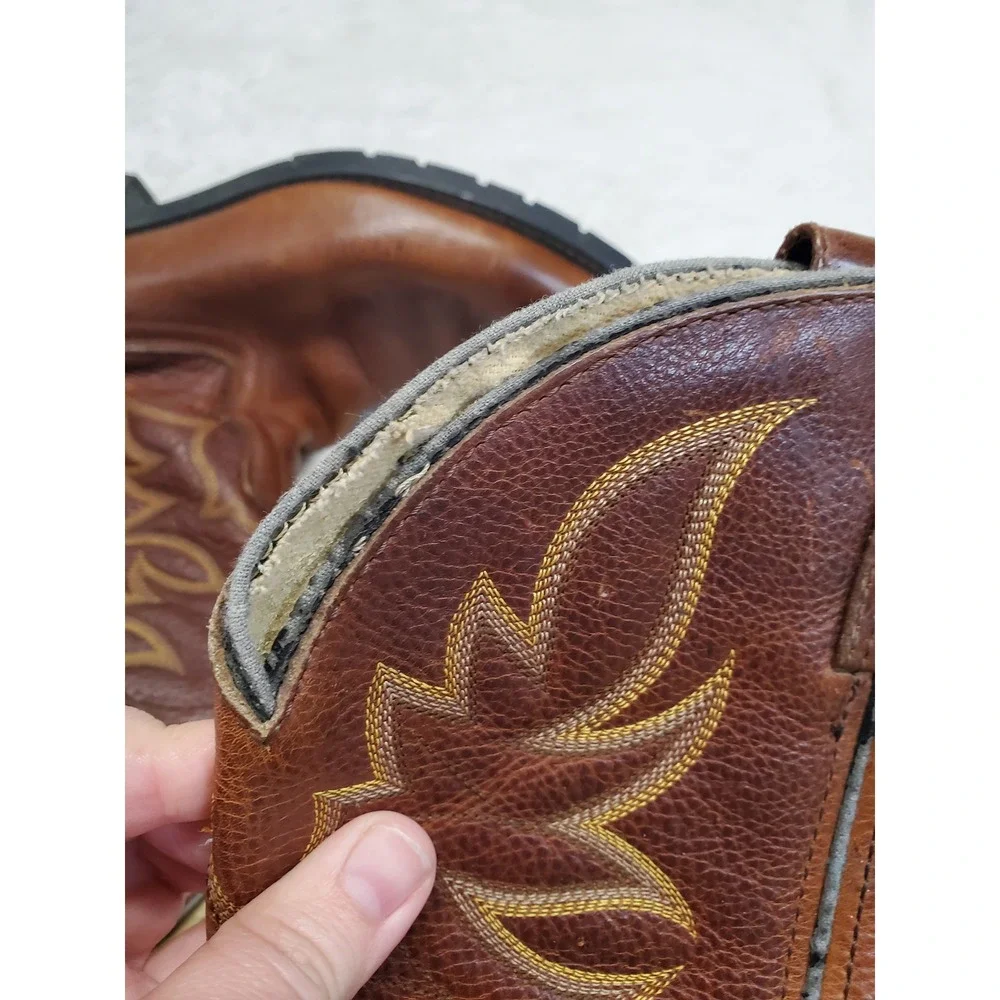 Double H Tan Brown Leather Stitched Western Cowboy Boot 12 D Boho Festival Rodeo